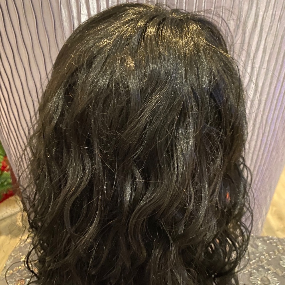 Extra long black curly crimp gel wig - Picture 7 of 8